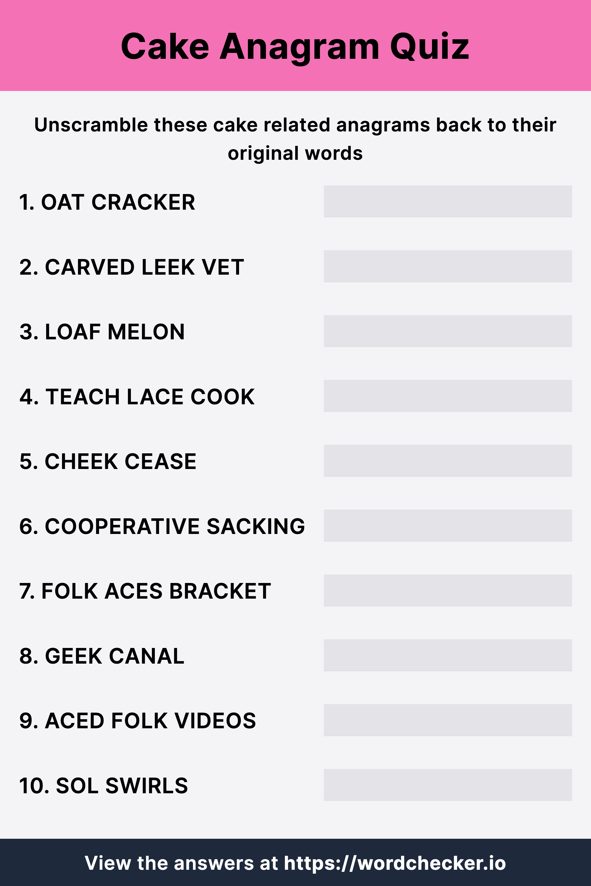 Cake Anagram Quiz Worksheet