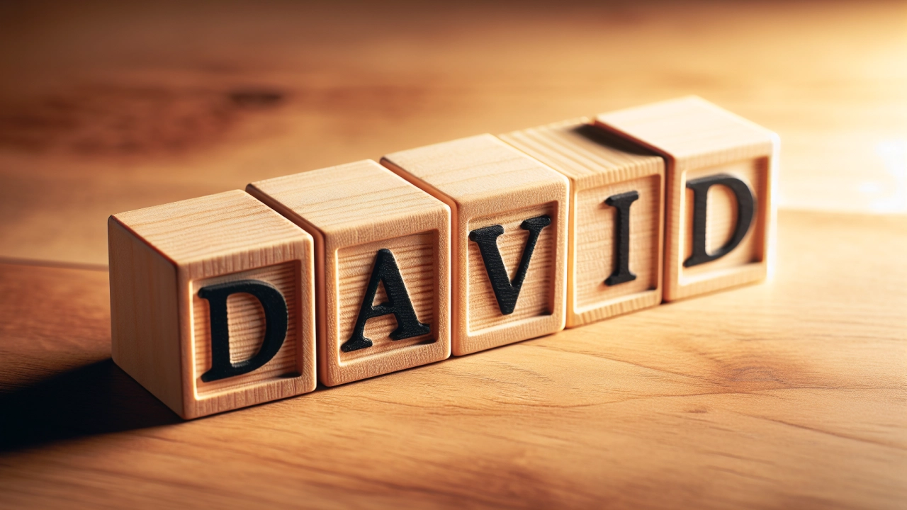 The name David spelt out in wooden letter blocks