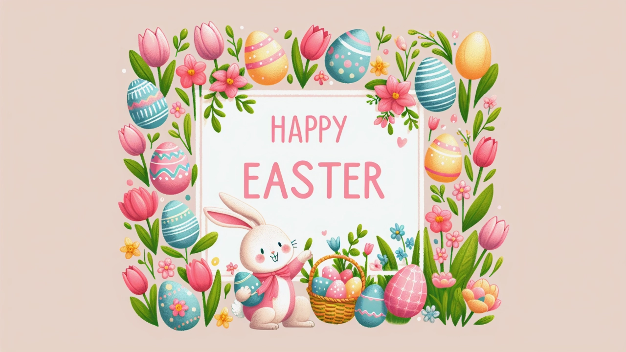 Happy Easter message with bunny rabbit