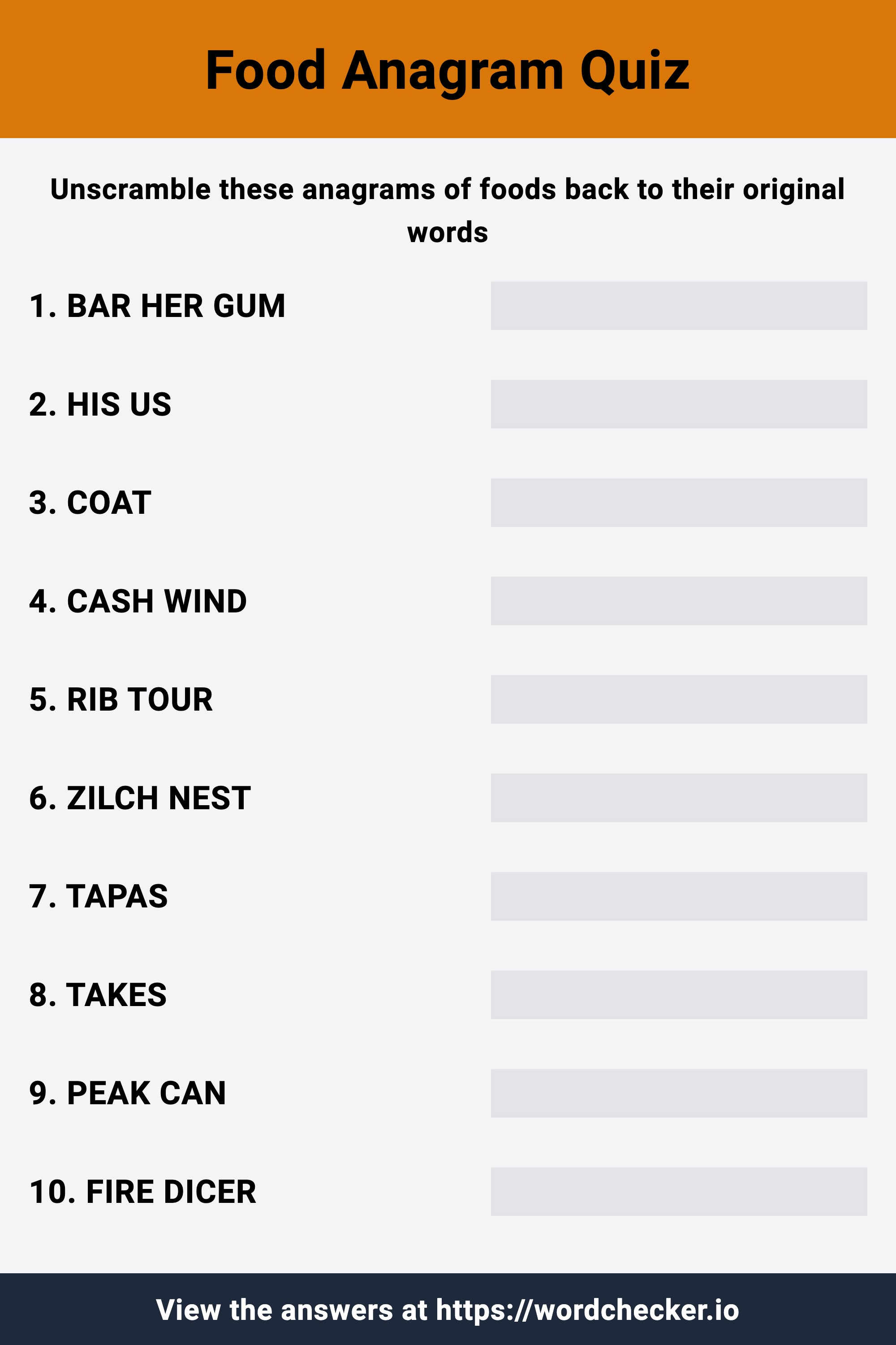 Food Anagram Quiz Worksheet
