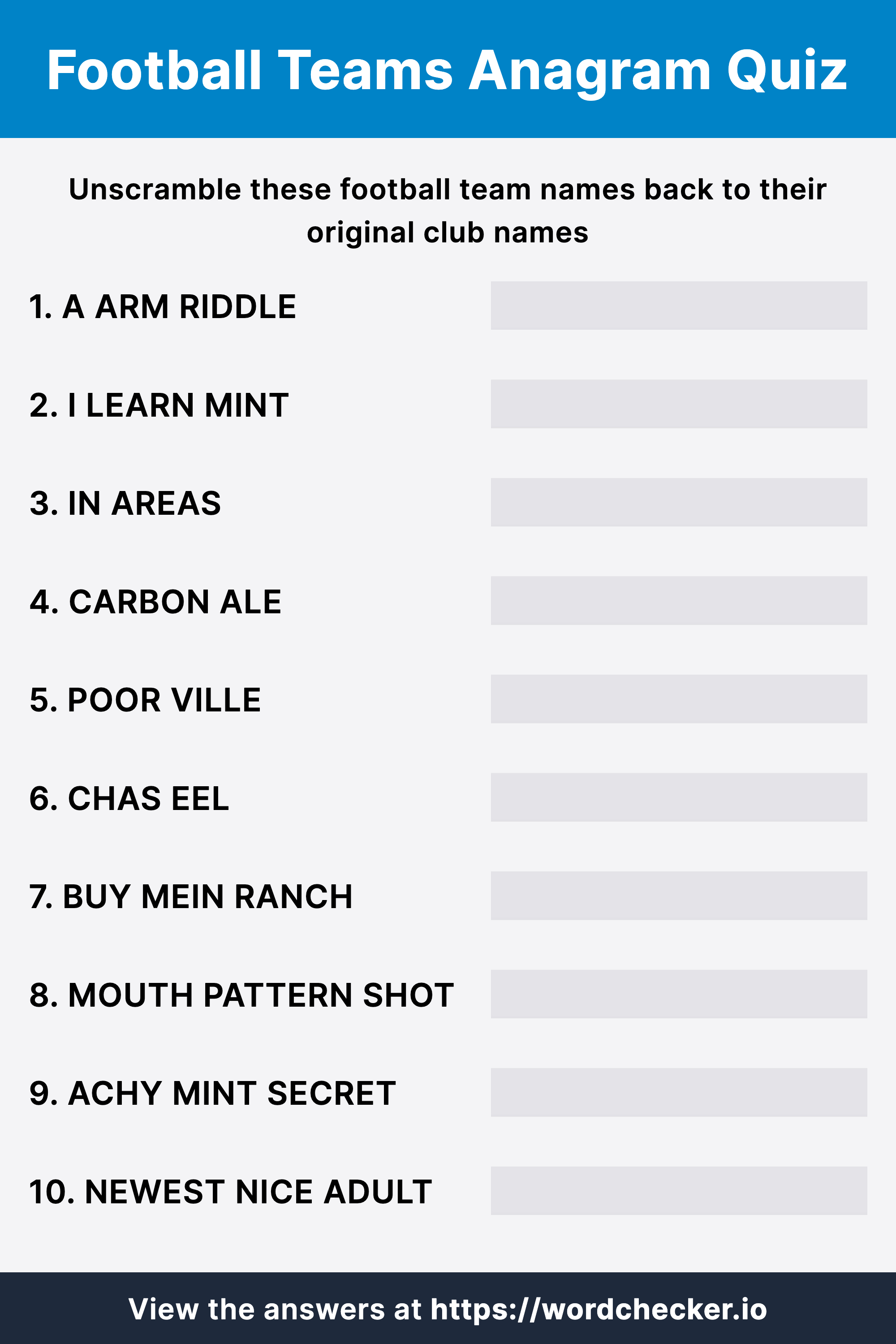 Football Team Anagram Quiz Worksheet