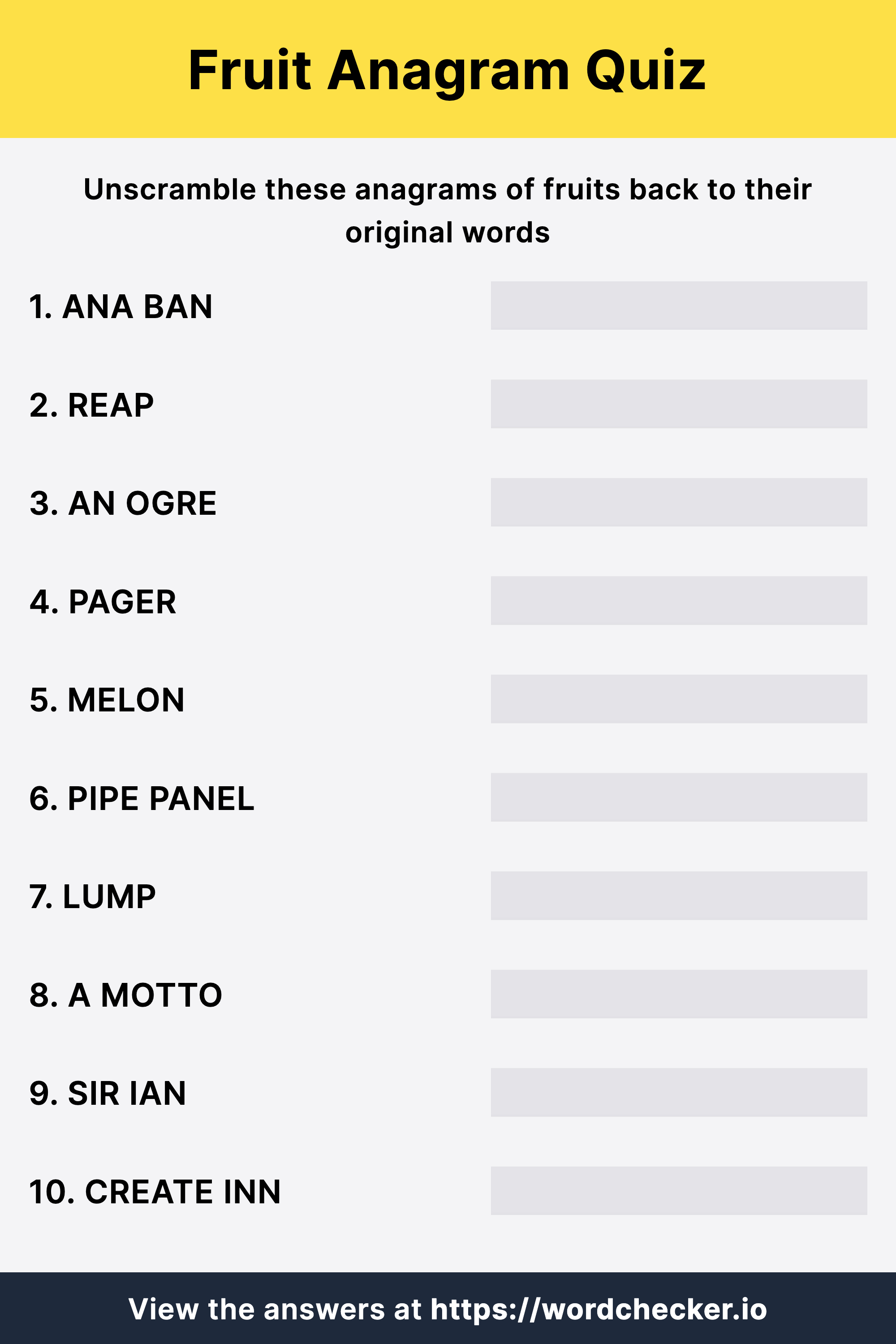 Fruit Anagram Quiz Worksheet