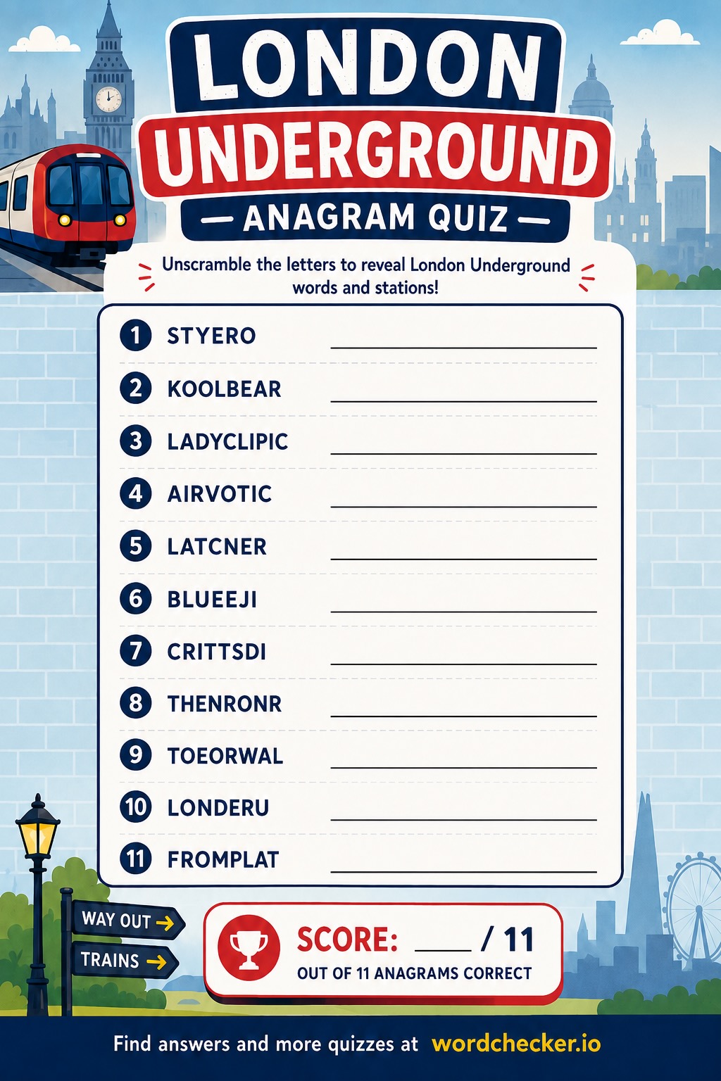 London Underground Anagram Worksheet