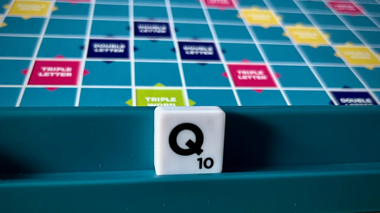 The Q letter tile in Scrabble