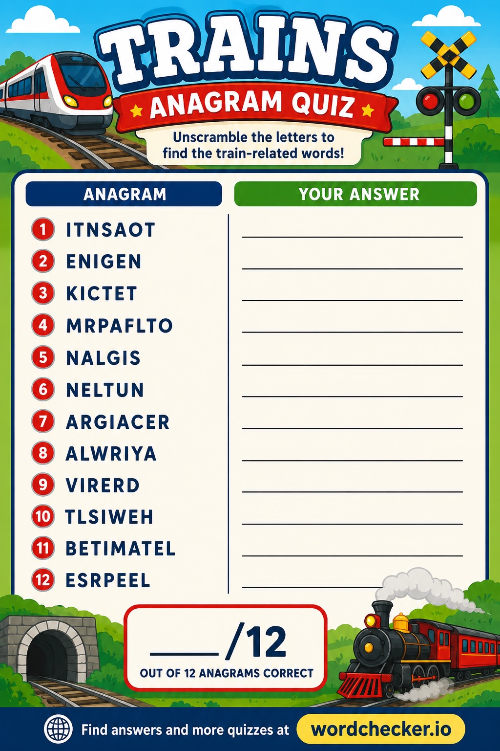Train Anagram Worksheet