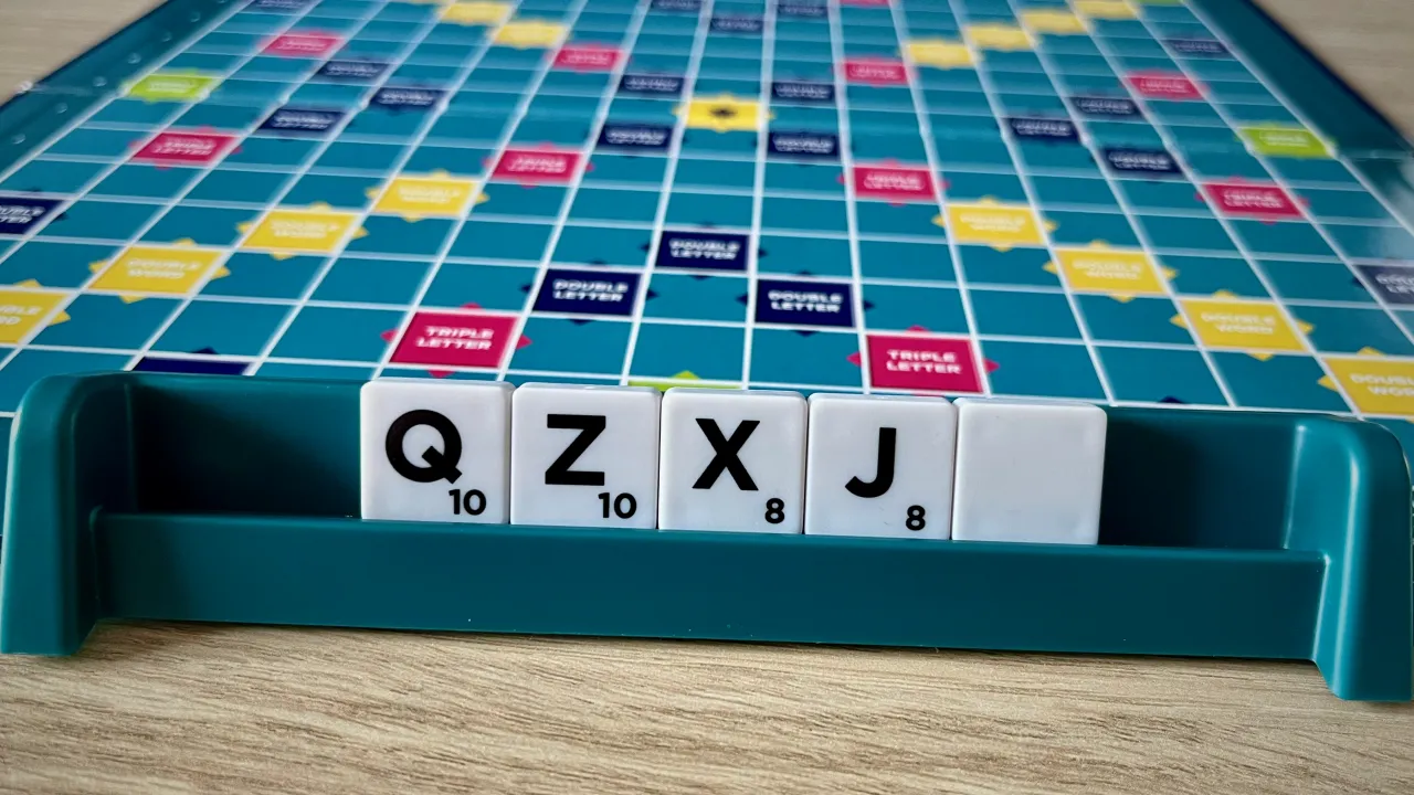 The Q, Z, X, J, and blank letter tile in Scrabble